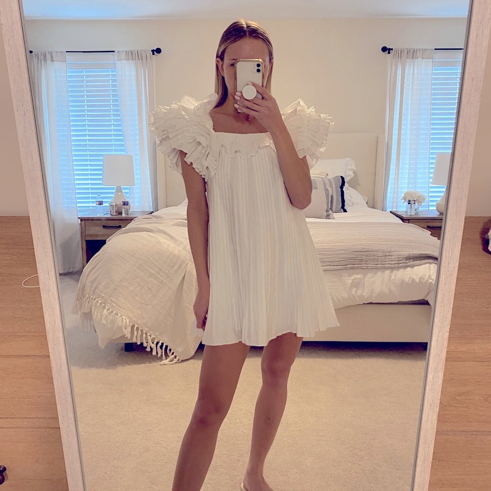 Zara white ruffle mini dress